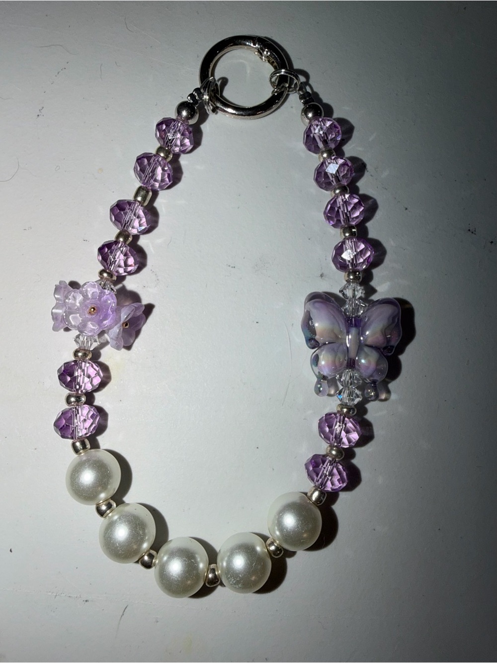 Handmade Lavender Butterfly & Pearl Keychain
